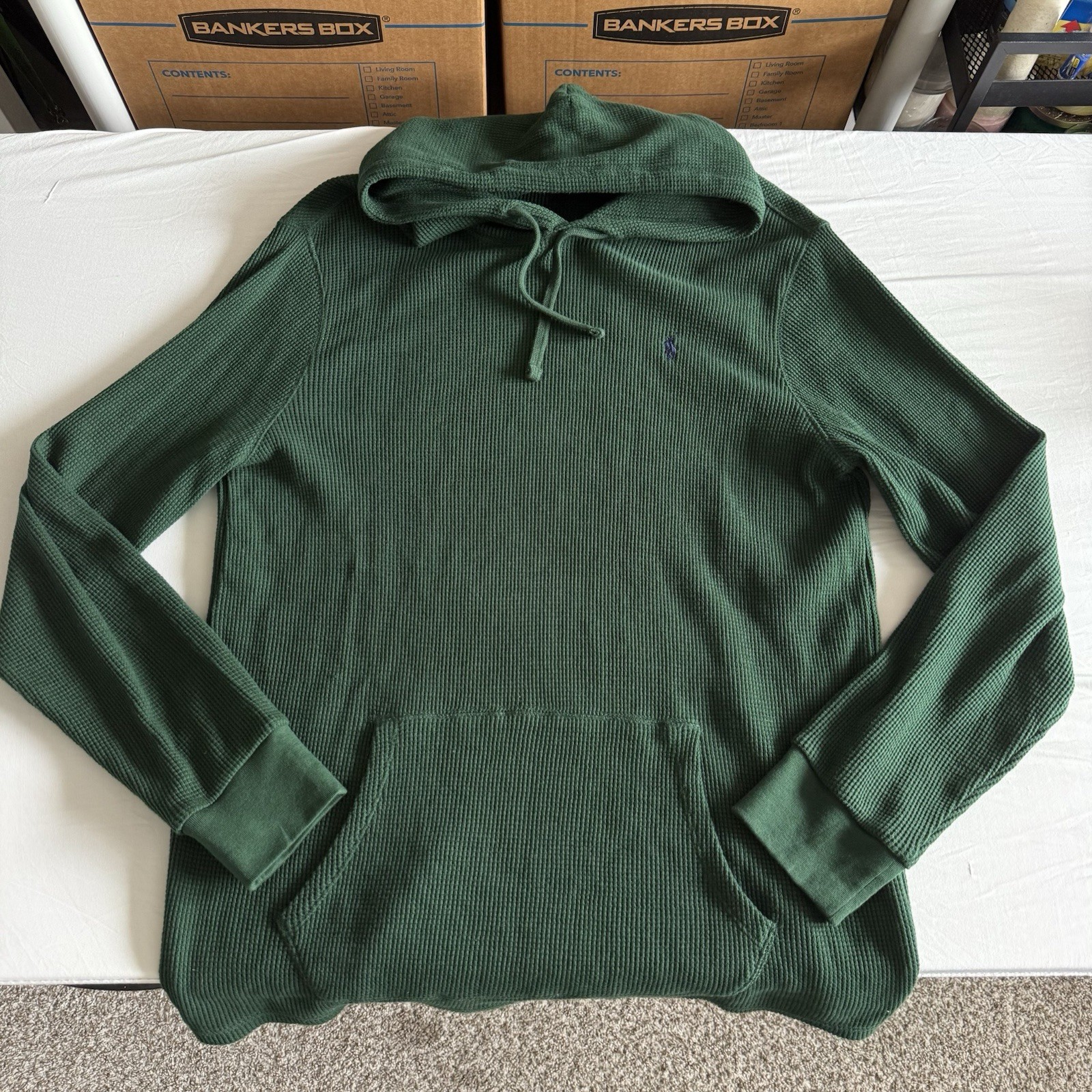 Polo Ralph Lauren Waffle maglia felpa con cappuccio uomo XL verde pullover pony outdoor rugby