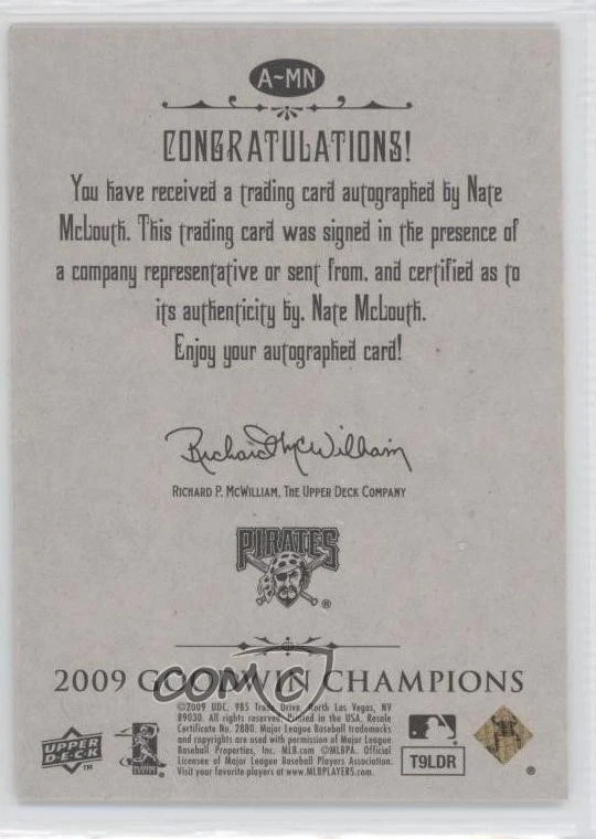 2009 Upper Deck Goodwin Champions Auto Nate McLouth #A-MN Auto - Image 2 of 2
