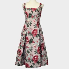 ADRIANNA PAPELL Metallic Floral Print Jacquard Fit and Flare Dress Size 8