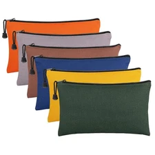 6 Pack Canvas Tool Bags Heavy Duty Zipper Pouch Set, 11.2''x 7'' Multipurpose Sm