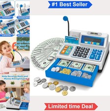 Toy Cash Register 103 Pieces Grocery Store Set with Calculator Money Coins Kids