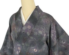 Takashimaya Kimono with auspicious crane and turtle motifs, silk, used Japan
