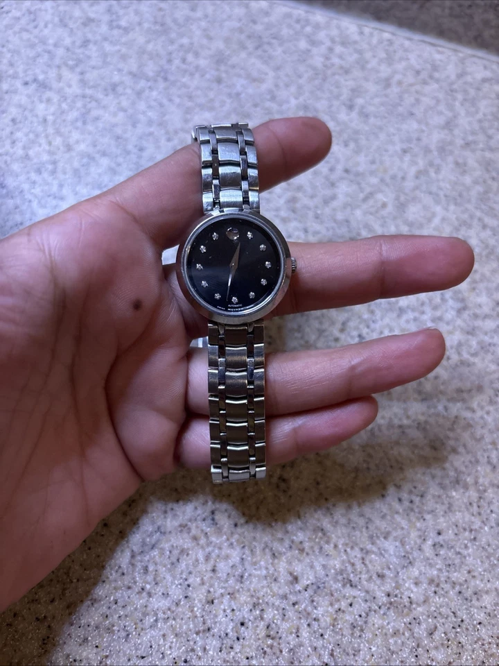 MOVADO Automático Esfera Negra Acero Inoxidable con Diamante Marcadores de Hora Damas Foto 2 de 4