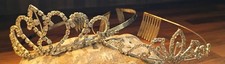 VTG Tiara Set- 2pc Crown Style Silver Tone Rhinestone Headpiece Pair - Retro