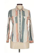 Olive and Oak Women Gray Long Sleeve Button-Down Shirt M