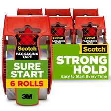 Scotch Sure Start Shipping Packaging Tape, 1.88"x 22.2 Yd, 6 Rolls, for Packing
