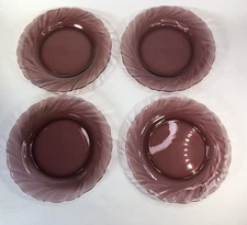 Duralex Purple Swirl Glass France Salad Dessert  Plates 7.5" Amethyst Set Of 4