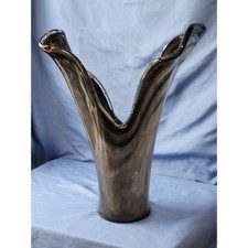 Murano Glass Vase Unisex Large Italian Art Glass Smoky Swirl Gold Aventurine 16"