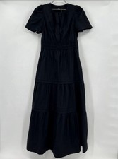 Quince Black Organic Cotton Tiered Maxi Dress sz XS Womens Pockets Poplin Fabric