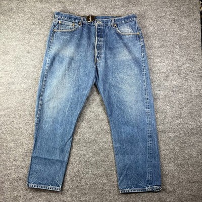 Levi's 501 Jeans Men's Gray Denim Pockets Classic Straight Button Fly - 39X28