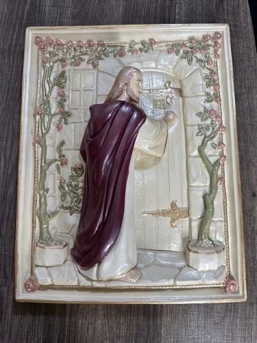 Targa da parete vintage in gesso Gesù bussa alla porta arte religiosa 3D nessun danno - Foto 8 di 13