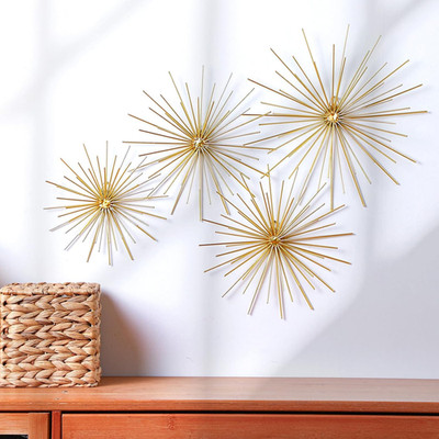 4 Pcs Metal Starburst Wall Decor Gold Metal Wall Art 3D Spike Bling Finish Star 
