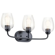 Kichler Valserrano 3-Light Black Vanity Light with Clear Seeded Glass Shades