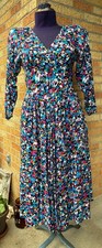 Ann Tjian Kenar 2 VTG 80s V neck Fit & Flair Midi Dress Sz 8 Rayon