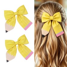 Back to School Pencil Hair Bow Clips First Day of School Yellow Hair Clip
