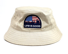 Life Is Good Flag Patriotic Adult One Size Beige Canvas Cotton Bucket Hat