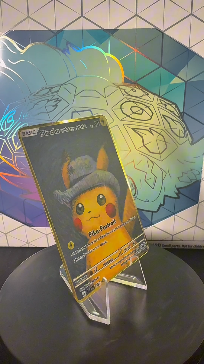 Pikachu with Grey Felt Hat 085 Pokemon Premium Gold Metal Card
