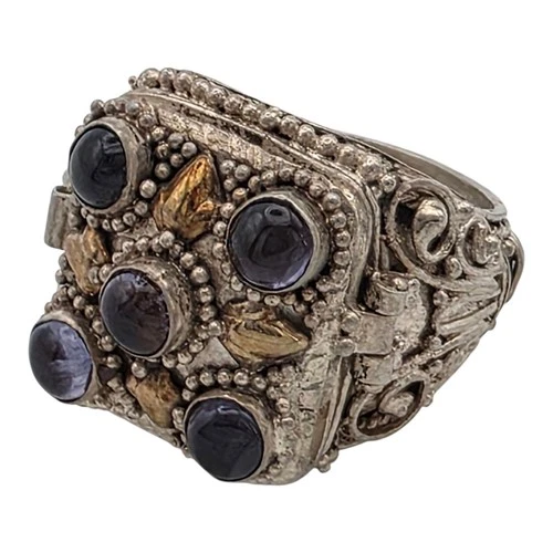 Antique 925 Sterling Silver Poison Ring Locket Compartment Art Deco Size 7