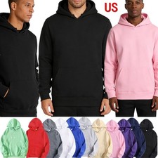 US Men's Long Sleeve Hooded Sweatshirt Casual Solid Color Pullover Base Tops