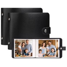 2 Pack Small Photo Album 4x4 Hold 64 Photo Leather Cover, 4 X 4 Album Book Bl...