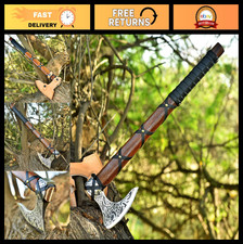 High Carbon Steel Viking Axe - Bearded Tomahawk with Rosewood Handle, Sharp Edge