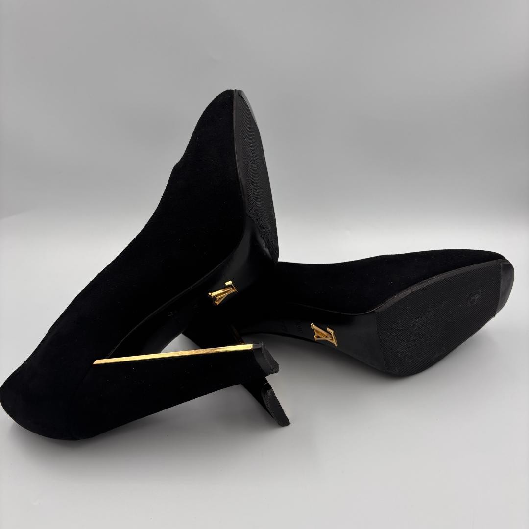 LOUIS VUITTON Suede Heel Pumps Black EU 36.5 135323K Authentic thumbnail 11