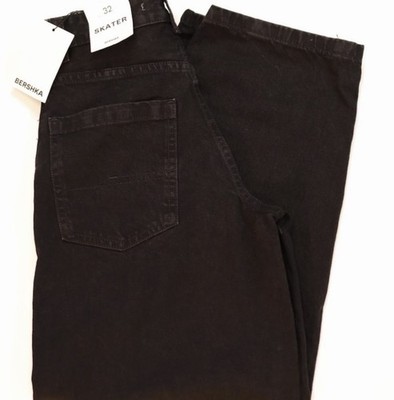 Bershka Women s Skater Fit Black Dark Wash Denim Jeans 5-Pocket Button 32