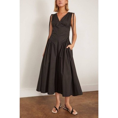 black poplin midi dress Lisette Cotton Poplin Midi Dress in Black main image 1