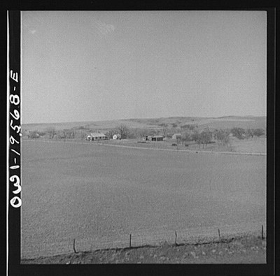 Alva (vicinity), Topeka and Santa, Oklahoma. Farm landscape along the Atchison