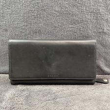 Vintage Coach Legacy Black Leather Trifold Checkbook Wallet Silver Zip Organizer