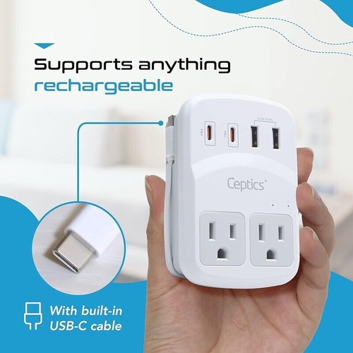 Kit Adattatore da Viaggio Universale 7 in 1 con 2 USB-A USB-C Protezione Ricarica Rapida Nuovo - Foto 6 di 10