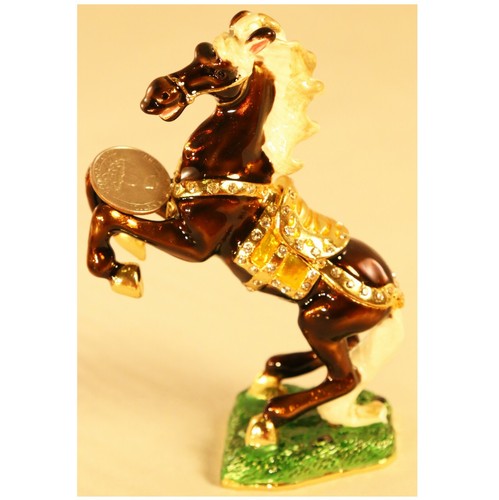 Bejeweled Enameled Animal Trinket Box/Figurine With Rhinestones-Rearing Horse - Picture 4 of 4