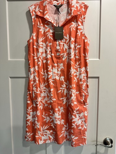 TOMMY BAHAMA Shift Linen Viscose Dress Large NWT floral lined gorgeous