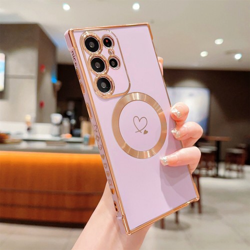 Funda protectora Mag Safe enchapada en corazón para niñas para Samsung Galaxy S25 Ultra S24+ S23 FE - Imagen 27 de 28