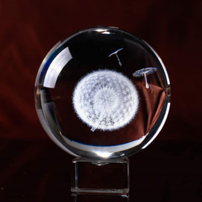 HDCRYSTALGIFTS 3D Schnitzerei Pusteblume Kristallkugel Glaskugel Display mit gratis