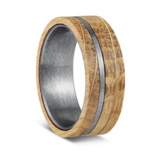 8mm Black Brushed Metal Ring Whiskey Barrel Wood Wedding Ring with Box