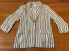 Lush Single Button Blazer in Ivory/Green Stripes Women Size M