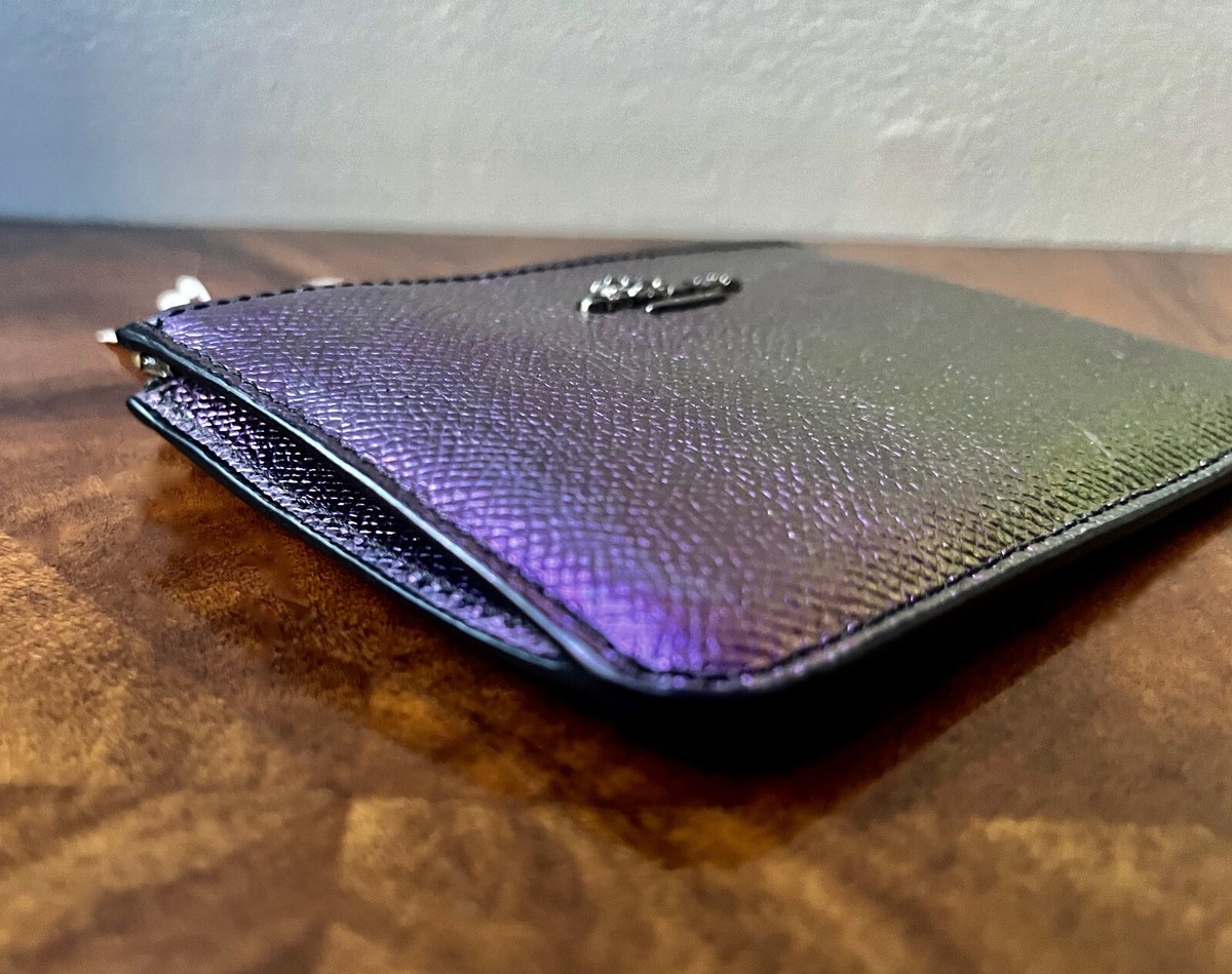 Coach Purple HOLOGRAM Crossgrain Leather Mini Skinny Card Case
