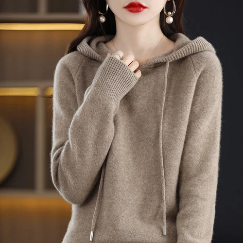 Winter Women Cashmere Sweater Casual Hoodie Pullover Hooded Knitted Tops Jumper - Picture 20 of 28