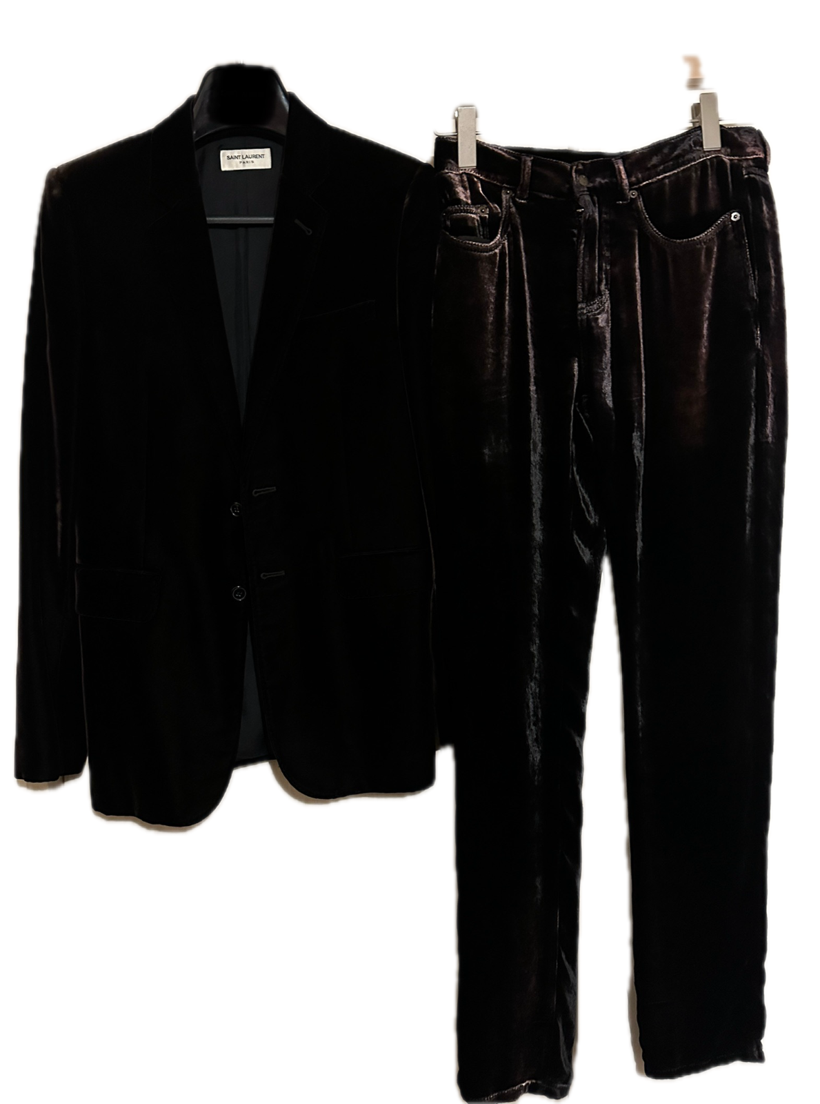 Totale $9000 SAINT LAURENT Paris velluto velluto velluto set up tuta marrone S giacca pantaloni