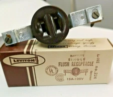 Leviton Single 2-Wire FLUSH Round RECEPTACLE Brown 15A 125V UL Approved NEW 224