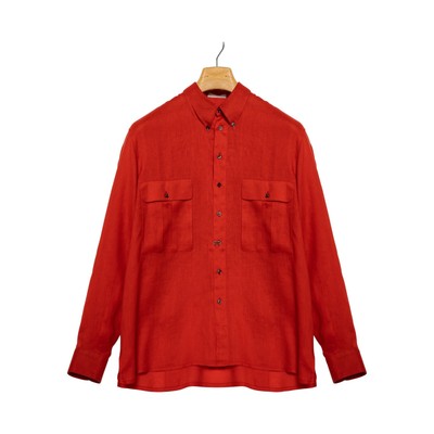 950$ LUXURY GERLIN Shirt ''CORAL'' Red 100% IRISH Linen 15.75 - 40  