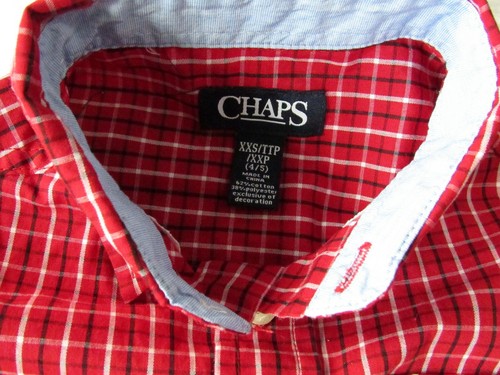 CHAPS Red Plaid Cotton Long Sleeve Button-Down Shirt Kids size 4/5 - Picture 5 of 7
