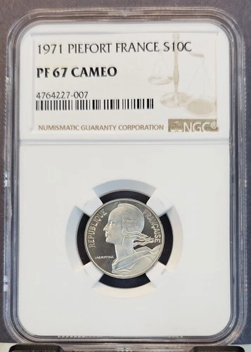 1971 FRANCE SILVER 10 CENTIMES S10C PIEFORT NGC PF 67 CAMEO RARE TOP POP 1