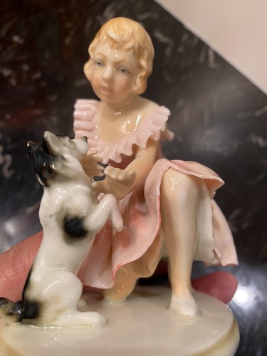 Beautiful Antique GERMAN Porcelain DRESDEN Figurine Girl with Dog 4.25" - Picture 11 of 12