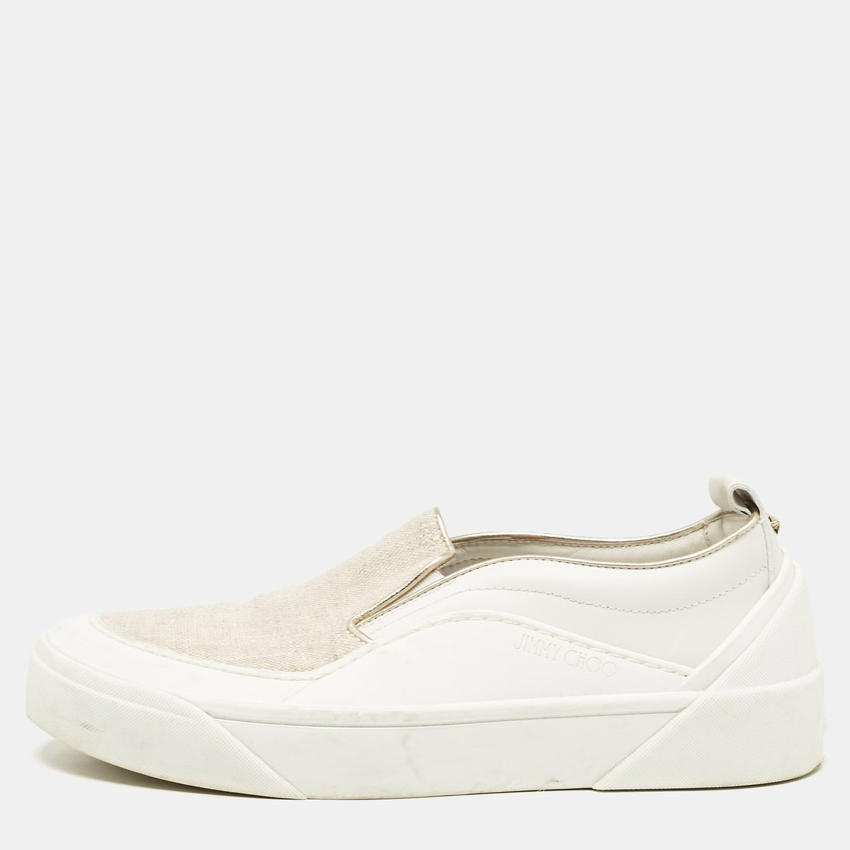 スニーカー IMMY CHOO COO FABRIC SNEAKERES Jimmy Choo White Canvas and Rubber Slip On Sneakers Size 38