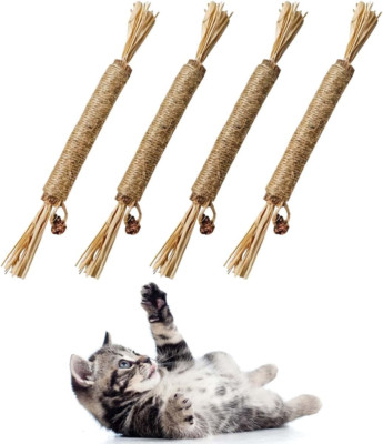 4 Pack Natural Silvervine Sticks Interactive Cat Chew Toys for Teeth Cleaning