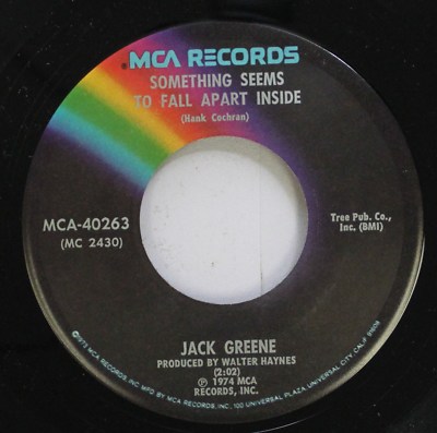 JACK GREENE Country Single 45 RPM 7'' Vinyl SOMETHING SEEMS TO FALL APART INSIDE