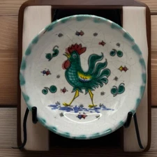 VTG Grazia Deruta Italy Turquoise Rooster Open Salt Cellar .75”x3.25” Grannycore