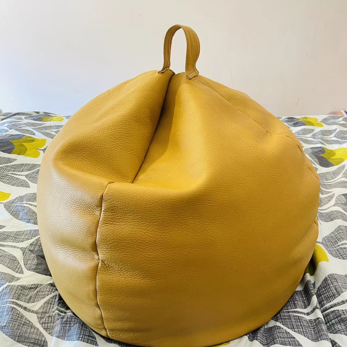 Real Leather Mulberry Bean Bag Mustard Rare Seating Furniture Soft